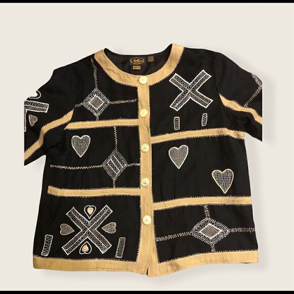 Flax Allure shacket type embroidered patchwork womens top size M - Picture 7 of 13